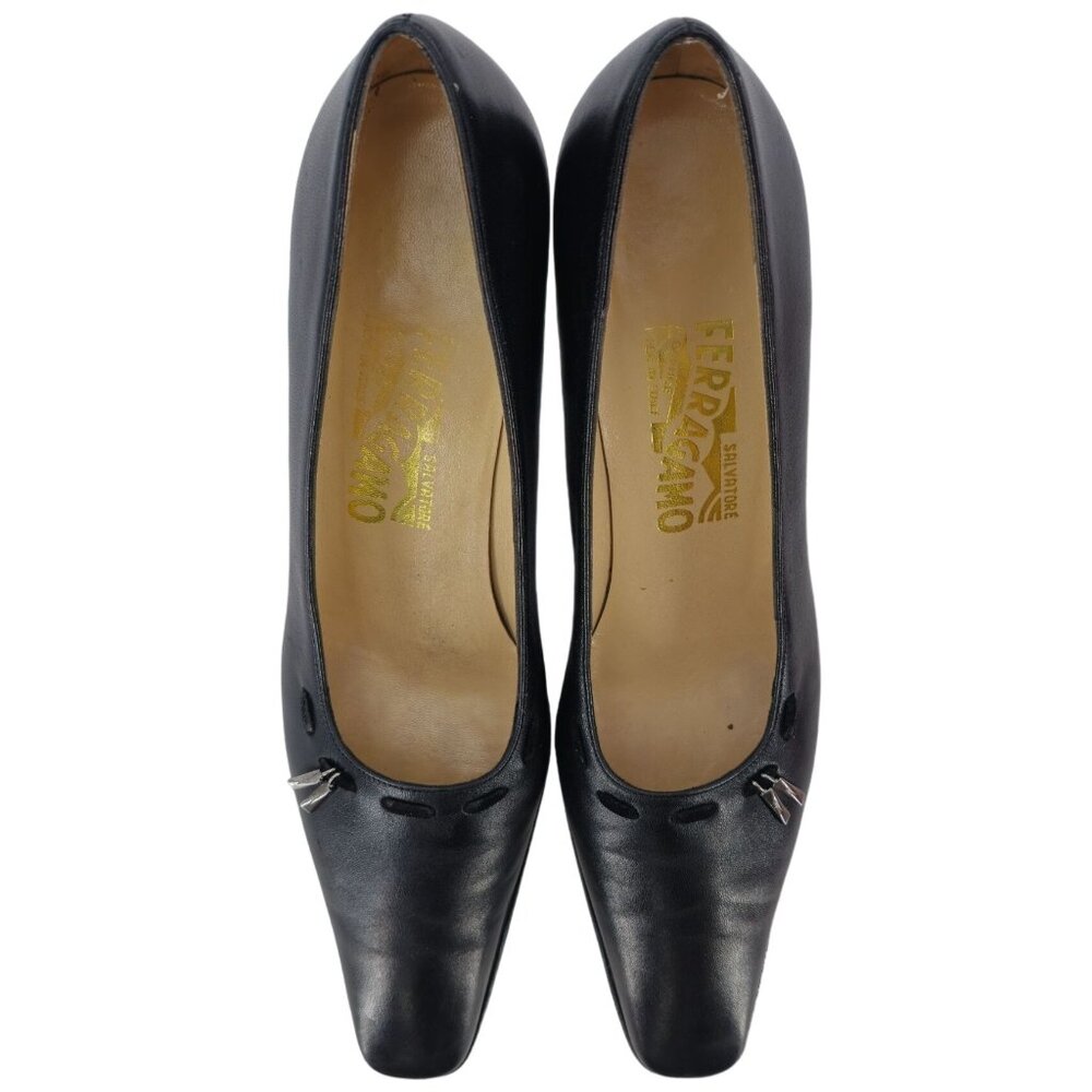 Vintage Salvatore Ferragamo Classic Black Leather Dress Heels Pump Women 8.5AAAA - Picture 9 of 15